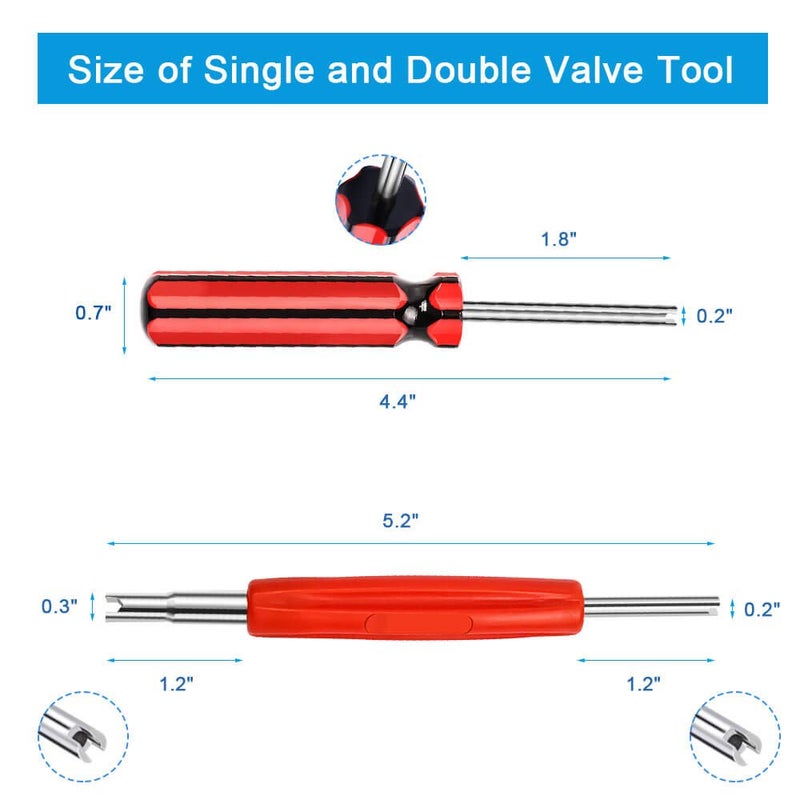 Riseuvo 6Pcs Tire Valve Stem Removal Tool - Single and Double Heads Valve Core Remover, 4-Way Valve Tool Great Tire Repair Tool, 10pcs Valve Stem Caps, 20pcs Valve Stem Core - Image 3